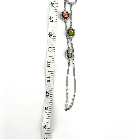 Liz Claiborne Vintage long chain sparkling colored dainty chic necklace silverto - Picture 3 of 4
